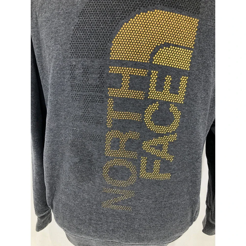 The North Face Hoodie Gray Sweatshirt Pullover Yellow Oversized Logo Small